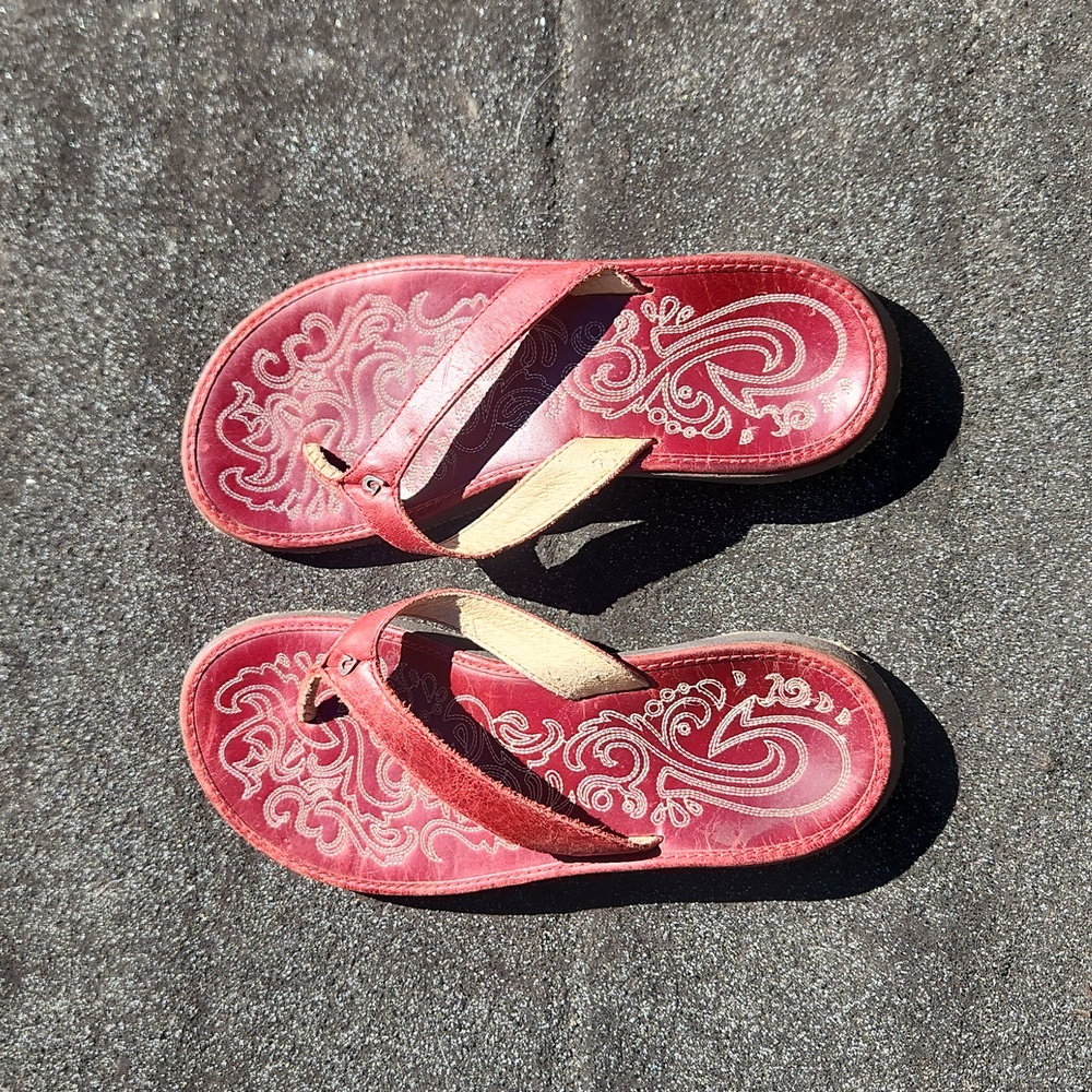 OluKai Red leather flipflops Eur 38